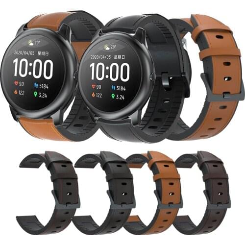 22mm silicone+Leather Replacement Straps Watchband Wristband For haylou solar ls05 Wriststrap bracelet For Xiaomi haylou solar