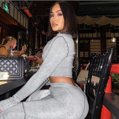 Akaily Autumn Streetwear Black Striped 2 Two Piece Sets Tracksuit Womens Fitness Outfits Zipper Crop Top Long Pants Sets Female