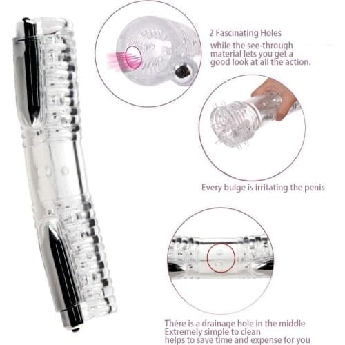 YEAIN Adult Sex Toy For Men Penis Massager With 2 Caps Male Masturbator Gay Couple Vibrator For Man Sex Product Double Stroker