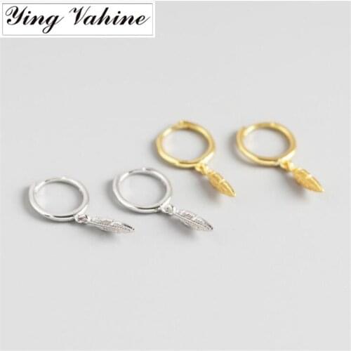 Ying Vahine 100% 925 Sterling Silver Feather Pendant Stud Earrings for Women
