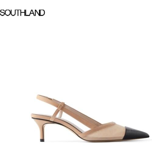 SOUTHLAND Thin Heel Sandals Shoes Women Pointed Toe Slingback Sandals Women Party Shoes Slip On Mule Shoes Elegant Pumps Shoes