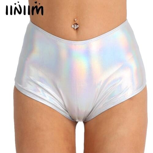 Women Ladies Lingerie Underwear Shiny Back Zipper High Waisted Booty Shorts Brief High Cut Bottoms Sexy Club Panties