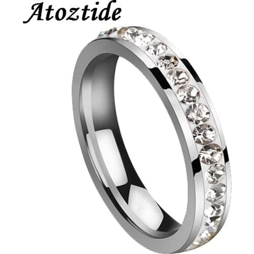 Atoztide Luxury 1-5 Rows White Clear Line Crystal Titanium Steel Ring Multicolor Wedding Ring For Women Femme Engagement Jewelry