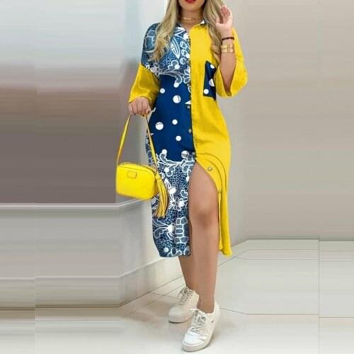 Ladies Dress Fashion Color Matching Slim 3/4 Sleeved Shirt Dress Casual Home Street Commuter Plus Size Dress Women