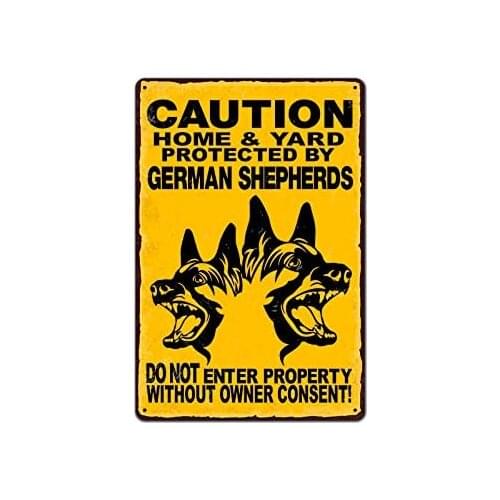 Tin Sign Caution Protected by German Shepherds Bar Cafe Home Oil Station Garage Kitchen Farm Countryside Retro Tin Signs