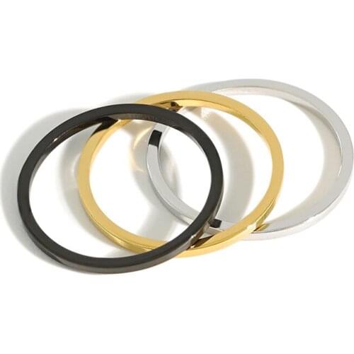 1PC 1.2MM 100% Authentic 925 Sterling Silver Fine Jewelry white/gold /Black Square Circle Thin Ring TL J1260