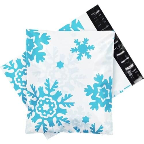 100Pcs Courier Bag Blue Snowflakes Printed Poly Mailer Clothes Packaging Shipping Bags Waterproof Mailing Envelopes 10x13 inch