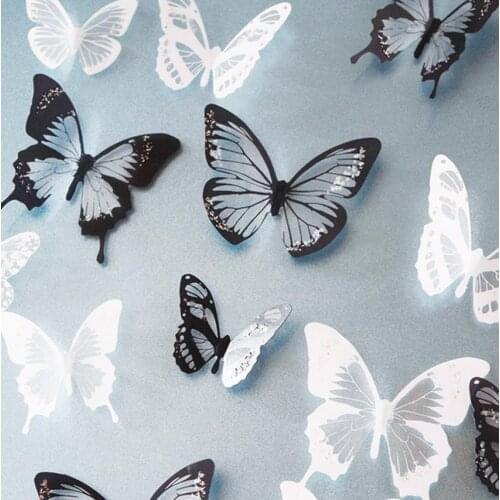 18pcs Black/White Crystal Butterfly Sticker Art Decal Home Decor Wall Mural Stickers DIY Decal Christmas Wedding Decoration Gift