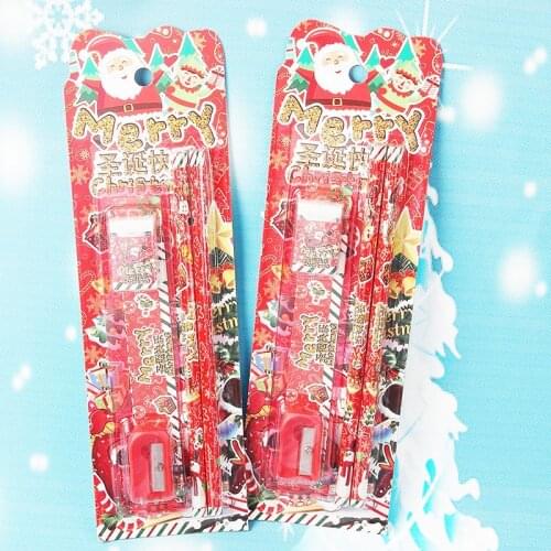 24sets Christmas Stationery Set Cartoon Santa Pencil Ruler Eraser Kawaii School Supplies Gift for Kids Prizes Wholesale Gift Set