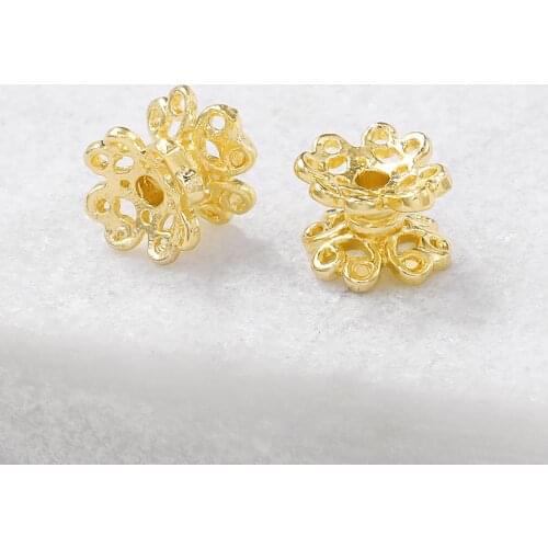 6PCS 5x6MM 24K Champagne Gold Color Plated Brass Double Side Flower Beads Caps High Quality Diy Jewelry Accessories