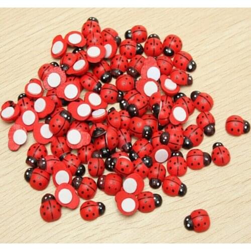 300Pcs Wooden Ladybird Ladybug Sticker arts for kids Children Painted adhesive Back DIY Craft Home Party Holiday Decoration