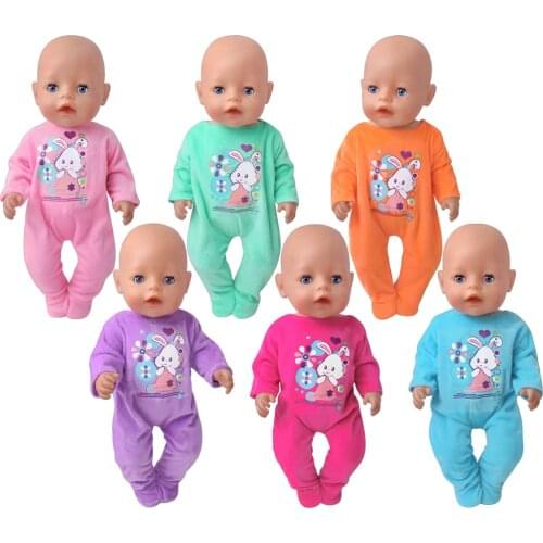 43 Cm Boy American Dolls Clothes Soft Rabbit Print Flannel Jumpsuit Born Baby Toys Accessories Fit 18 Inch Girls Doll Gift H3