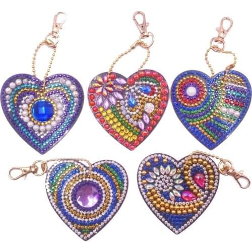High Quality 5pcs DIY Diamond Painting Special Shaped Love Heart Diamond Painting Women Bag Key Chain Jewelry handmake Craft
