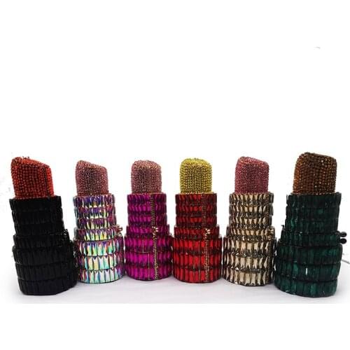 6 Colors Lipstick Clutches Diamond Women Shoulder Chain Handbags New Fashion Lady Crystal Glass Party Purses Luxury Female Bags