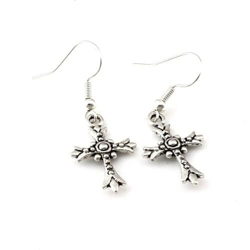 Cross Earrings Silver plated Fish Ear Hook 3pairs/lot Antique Silver Chandelier Jewelry 15x41.5mm A-269e