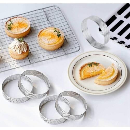6 Pack Stainless Steel Tart Rings Heat-Resistant Perforated Cake Mousse Ring Cake Ring Mold Round Cake Baking Tools