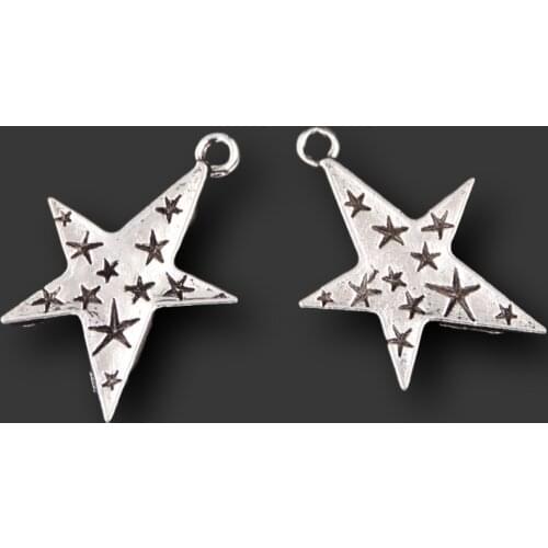 8pcs Silver Plated Hip Hop Five-Pointed Star Pendants Earrings Necklace Accessories DIY Charms For Jewelry Crafts Making 31*22mm