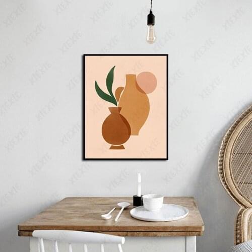 Abstract Wall Art Concise Watercolor Painting Pink Background Brown Vases Canvas Posters Prints Living Room Bedroom Decoration