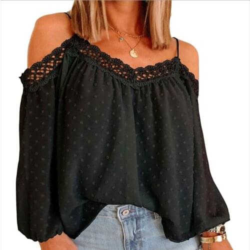 Womens Blouse Spring Autumn Solid Color Long Sleeve Blusas Femme Patchwork Lace Sling Off Shoulder Shirts Woman Loose Y2k Tops