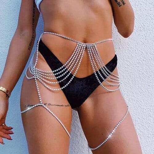 Summer Beach Sexy Multilayer Crystal Thigh Leg Body Chain BeachJewelry Belly Body Chains Waist Link Necklace for Women