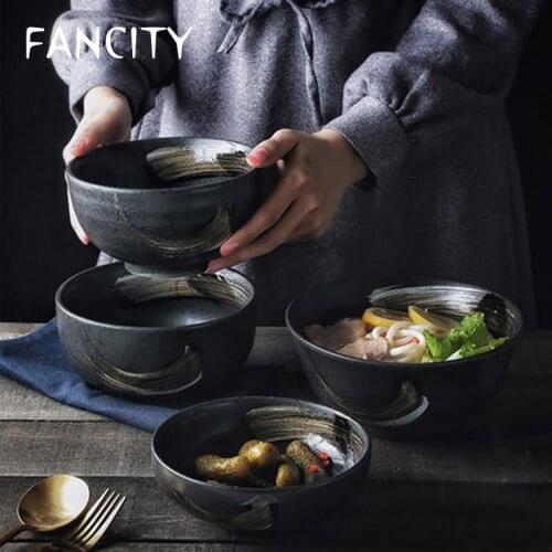 FANCITY Japanese creative tableware household rice bowl noodle bowl large ceramic bowl soup bowl ceramic household personality
