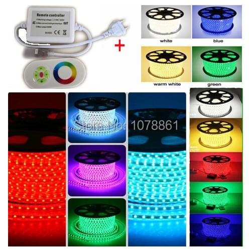 DHL Free 220V SMD 5050 red led strip light 110V 120V 230V led strip rgb waterproof 5050 240V + RF remote IR Touching controller