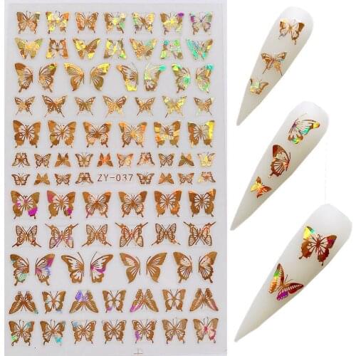 1 Pc Holographic Butterfly Nail Stickers Self-Adhesive Nail Adhesive Foil Tips Laser Butterfly Decals Manicure Sticker Decals
