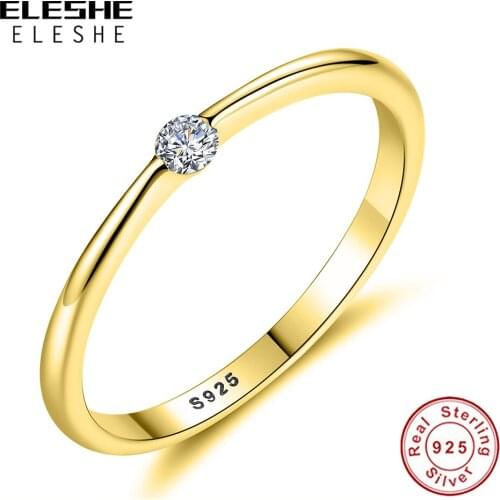 100% 925 Sterling Silver Finger Ring Simple Round Crystal Zircon Rose Gold Ring for Women Wedding Jewelry Christmas Gift