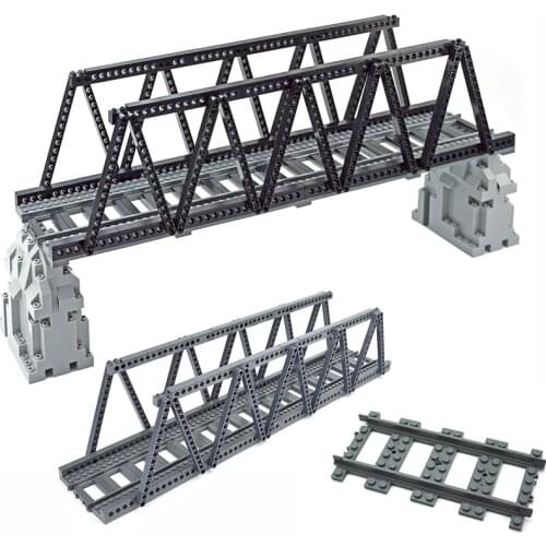 DIY Bricks MOC Parts Building Blocks City Viaduct for Trains Bridge with Tracks and Rock Panel Creator Educational Toy for kid