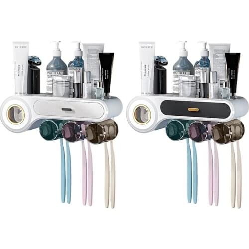 Punch-Free Creative Multifunctional Wall-Mounted Toothbrush Rack Wash Set Toothpaste Squeezer Mouthwash Cup