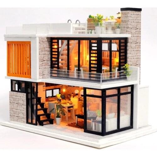 Doll House Wooden Furniture Diy House Miniature Box Puzzle Assemble 3D Miniaturas Dollhouse Kits Toys For Children Birthday Gift