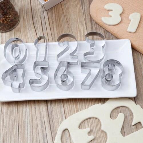 Hot Cookie Cutters Moulds 9PCS/Set Puzzle Numbers 0-8 Arabic Numerals Cute Candy Biscuit Mold DIY Baking Tools Stainless Steel