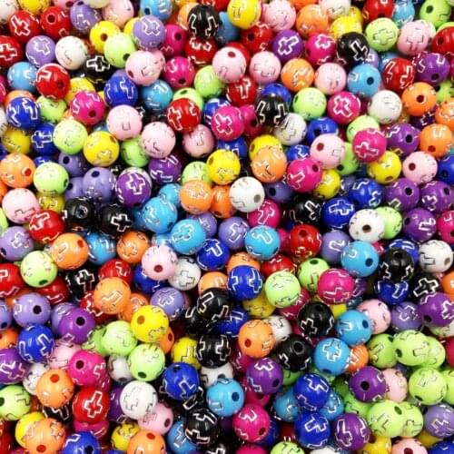 LNRRABC About 100 piece/lot 8mm Cross Round Shape Shiny Acrylic Spacer Charm Loose Beads For DIY Bracelets Jewelry Findings