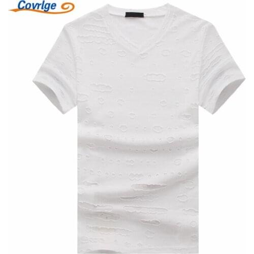 Covrlge 2018 New Summer T Shirt Men Plus Size Ripped Hole T-shirts Men Breathable Casual Tees High Quality Mens T Shirt MTS468