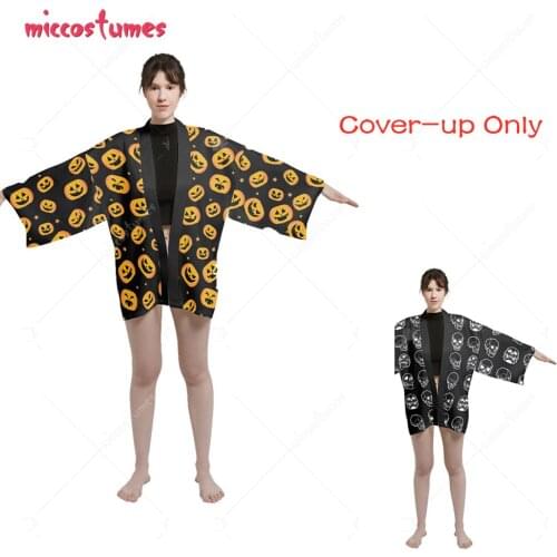 Halloween Dark Style Cartoon Pumpkin Lantern Pattern Printed Kimono Cover-Up ONLY Cosplay Costume Outfit halloween costume