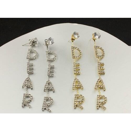2020 Novelty Crystal Long Letter Drop Earrings FOR Women Jewelry Rhinestone Letters DEAR Pendant Dangle Earrings Gift