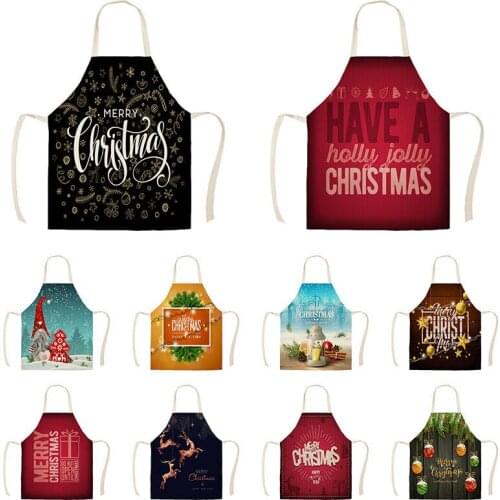 Christmas Apron Merry Christmas Decorations Women Cotton Linen Bibs Household Cleaning Accessories Cooking Apron WQTX51