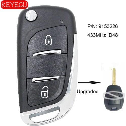 KEYECU 5pcs/lot Upgraded Flip Remote Key Fob 2 Button 433MHz ID48 for Vauxhall Omega/Vectra/Frontera/Isuzu P/N: 9153226