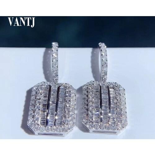 VANTJ Luxury Natural 0.8ct Diamond Drop Earrings Real 18k White Gold AU750 Fine Jewelry For Wedding Party Women Lady Gift