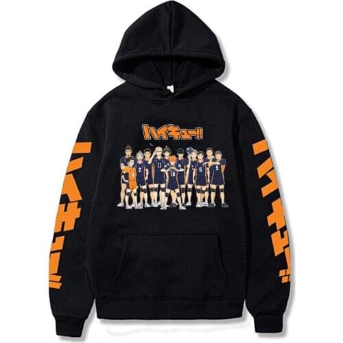 Japanese Anime Haikyuu Hoodie Kuroo Anime Bokuto Manga Shoyo Volleyball Men Long Sleeve Hoodies Streetwears Black