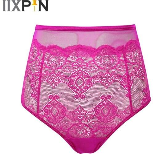Women Sexy Panties See Through Sheer Floral Lace Silky Bikini Briefs Underwear Female High Waist Panties Sexy Lace Underpants