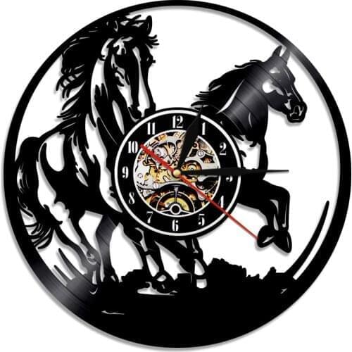 Creative Horse Wall Clock Animals Vinyl Record Wall Clock For Kids Room Living Room Decoration Horse Riding Night Light Gift