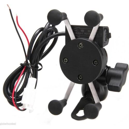 Universal Motorcycle Electric Bicycle Cell Phone Mount Holder USB Charger for iPhone, Samsung and GPS with 3.5-6 Inches Screen