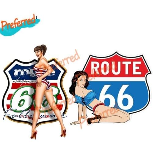 High Quality Waterproof Funny Sexy Sticker Route 66 Pin Up Girl Decal Car Body Motorcycle Decorative PVC