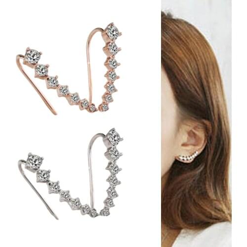Women Ladies Fashion Row Rhinestone Crystal Star Ear New Clip Piercing Cuff Earrings
