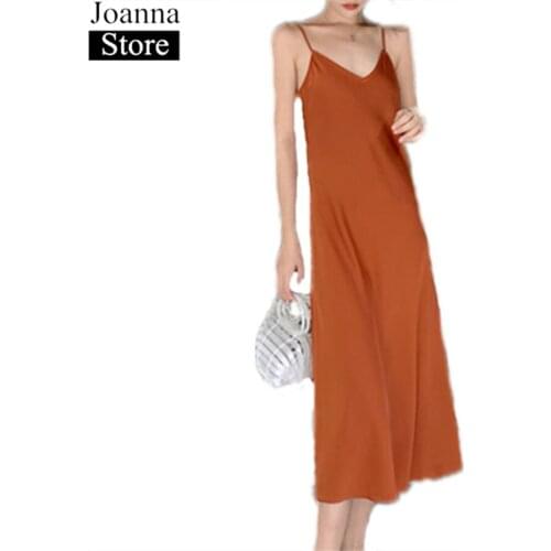 Summer New 100%Silk Sling Long Dress Women V-Neck Sleeveless Irregular Slim Sexy Dresses Blue Plus Size Soft Wild Clothes Female