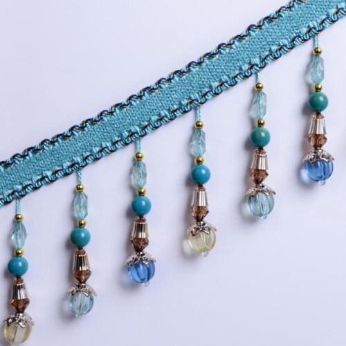12yard/lot coloful Crystal Beads Curtain Lace Accessories Diy Tassel Fringes Trim Ribbon Sofa Lamp Valance Sewing Cortina Borla