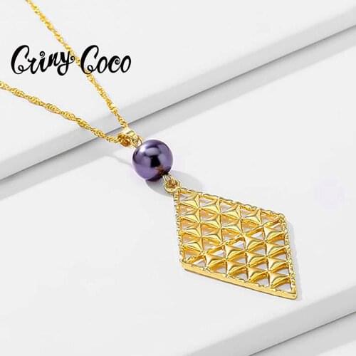 2020 Cring Coco Hawaiian Hot Necklaces for Women Golden Color Rhombus Pearl Dangle Luxury Geometric Trendy Birthday Jewellry Wed