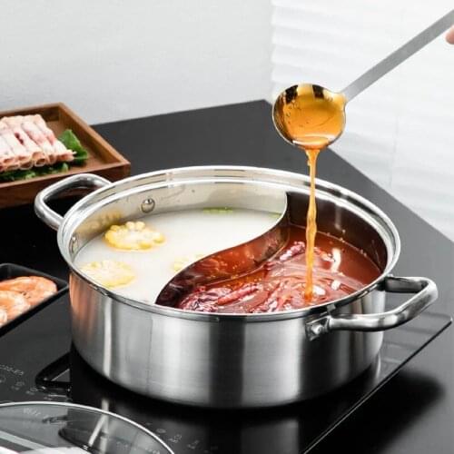 26cm 28cm Thickened 304 Stainless Steel Two Flavors Hotpot Special Hot Pot Induction Cooker Pots Soup Dumpling Noodles Pot