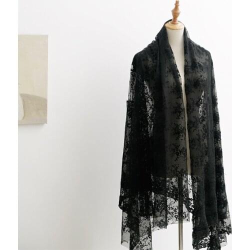 Black Floral Embroidery Soft Mesh Lace Fabric DIY Tablecloth Doll T-shirt Skirt Wedding Dress Accessories